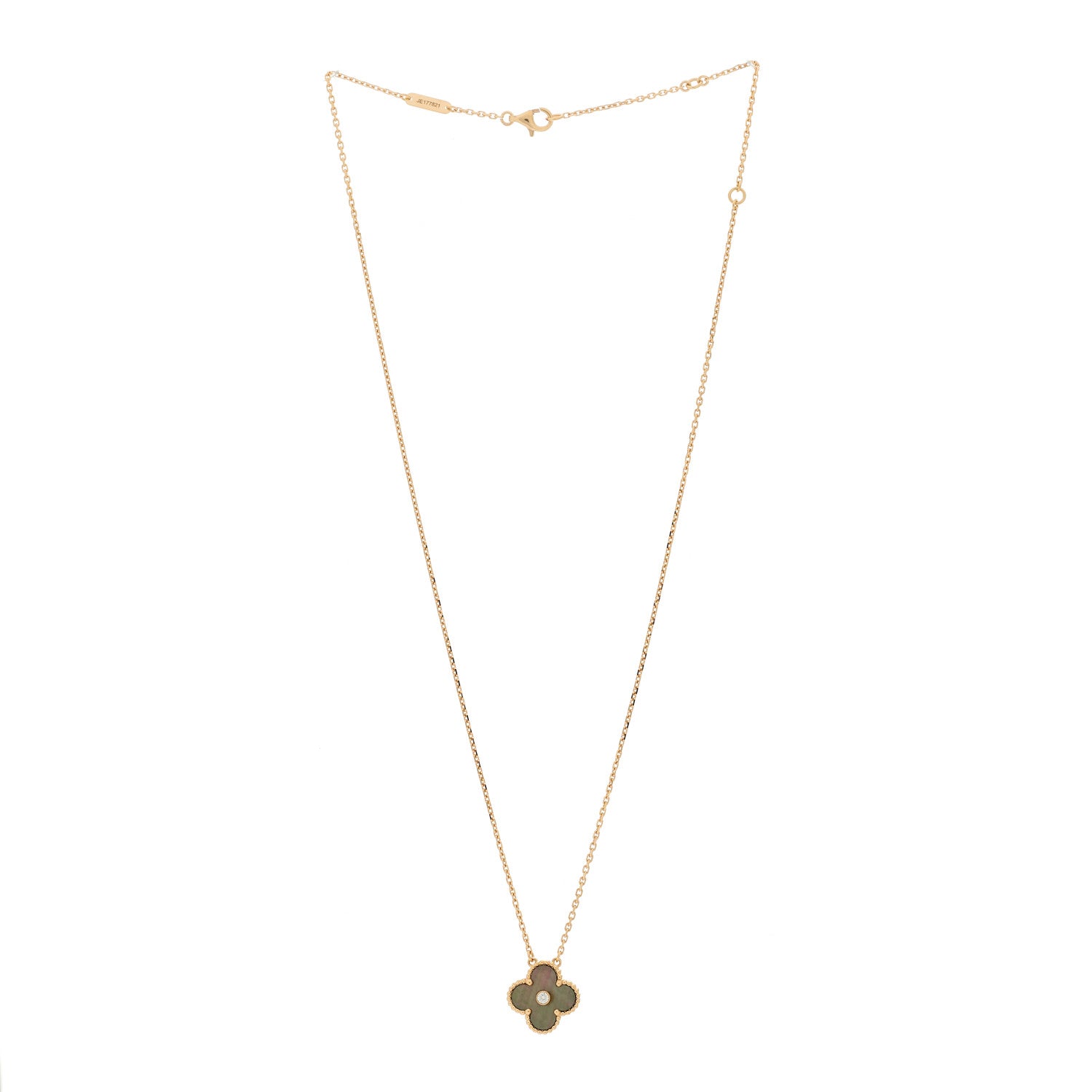 Van Cleef & Arpels 18K Rose Gold Diamond Grey Mother of Pearl Vintage Alhambra Pendant Necklace 3 of 6