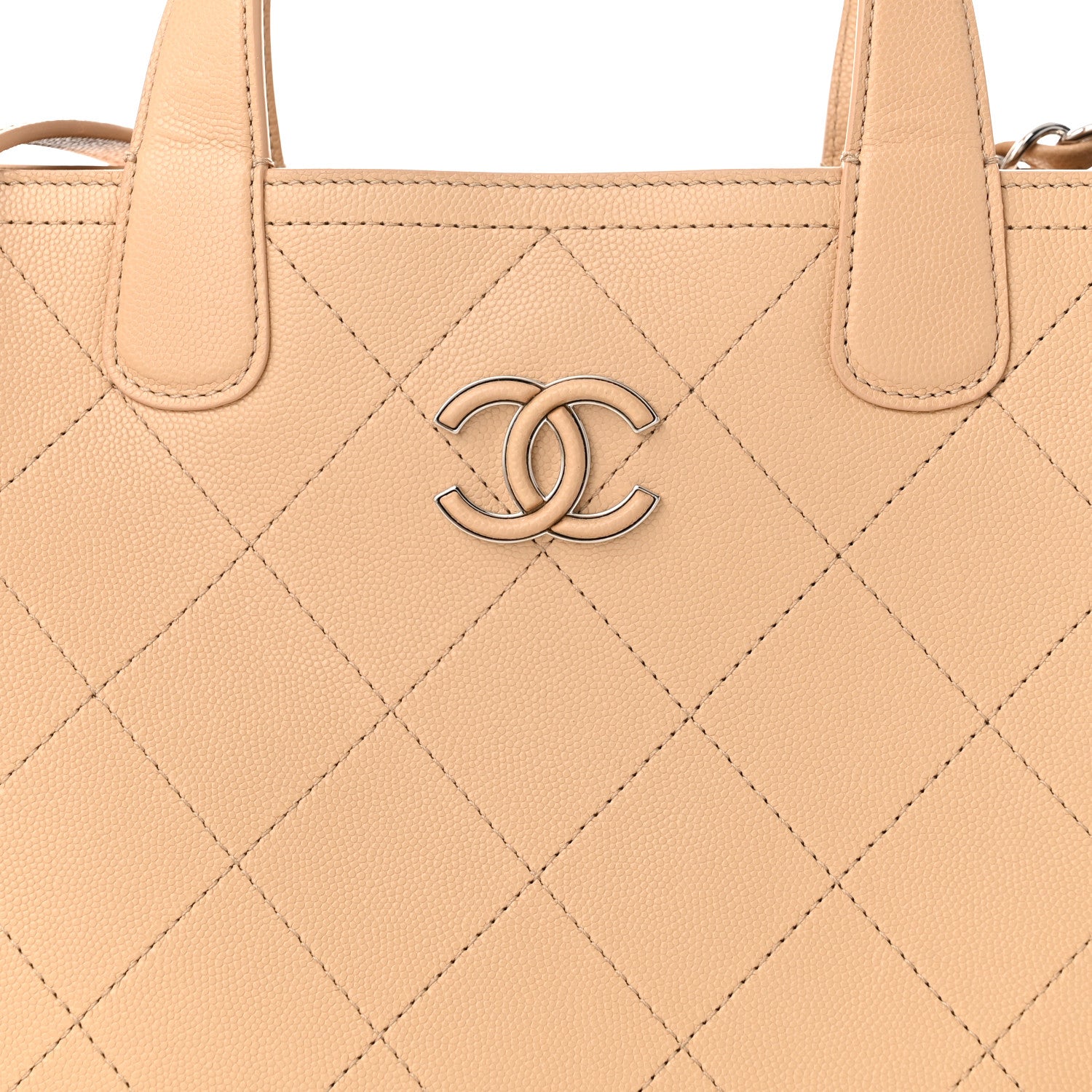 Chanel Caviar Stitched Small Shopping Tote Beige 8 of 10