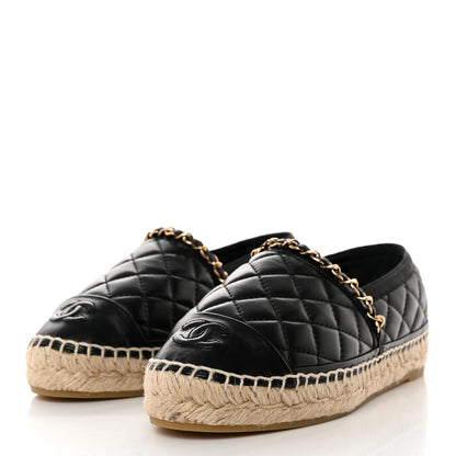 Chanel Lambskin Grosgrain Quilted CC Chain Espadrilles 35 Black 3 of 11
