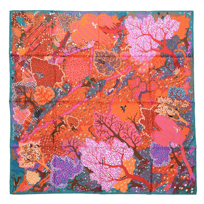 Hermes Silk Dans Un Jardin Anglais Scarf 90 Vert Cypres Corail Mauve 1 of 7