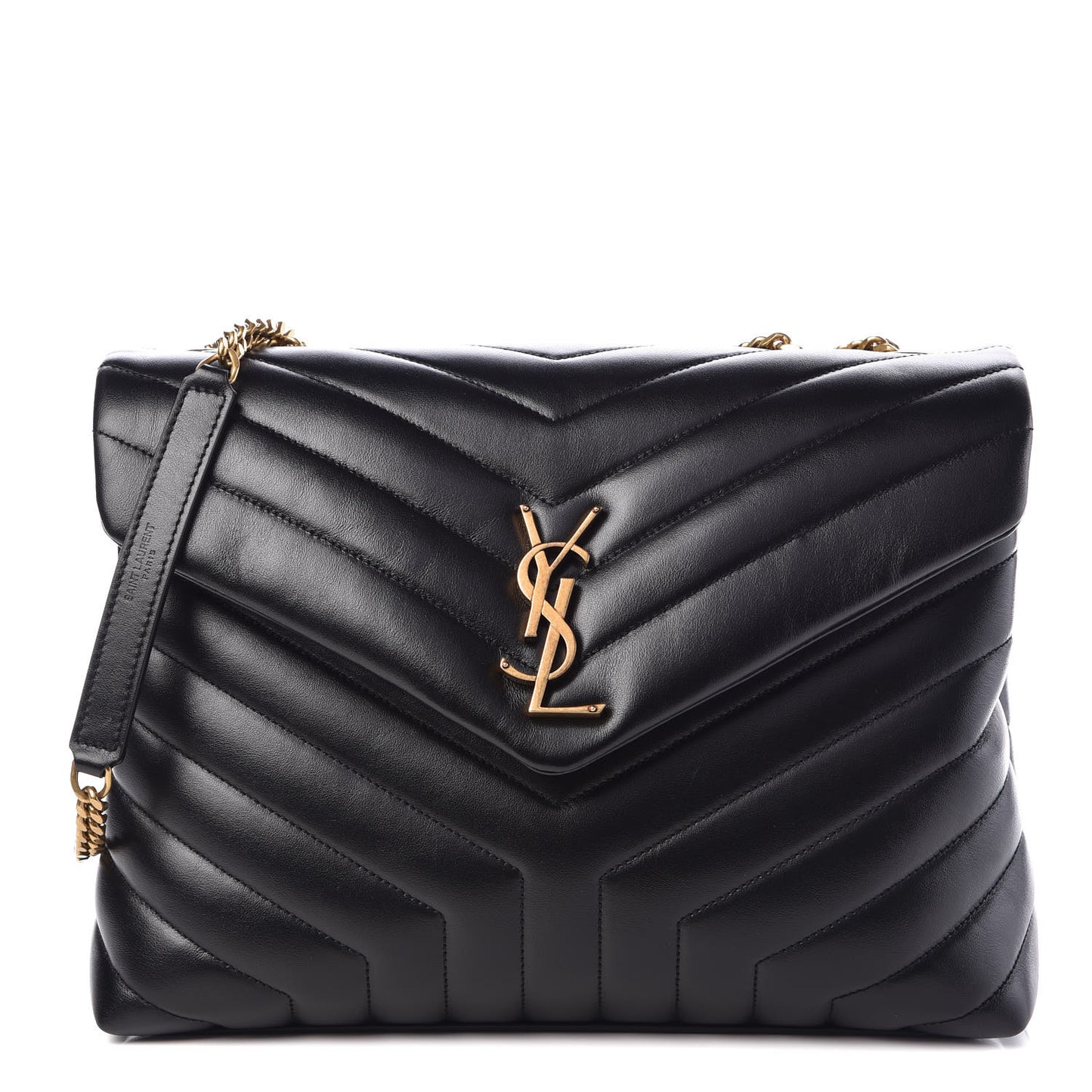 Calfskin Y Quilted Monogram Medium Loulou Chain Satchel Black