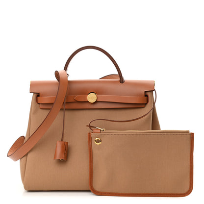 Hermes Military Toile Vache Hunter Herbag Zip Retourne 31 PM Chai Fauve 1 of 11