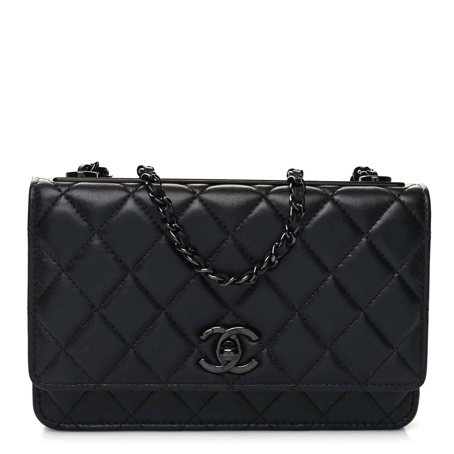 Lambskin Quilted Trendy CC Wallet On Chain WOC So Black