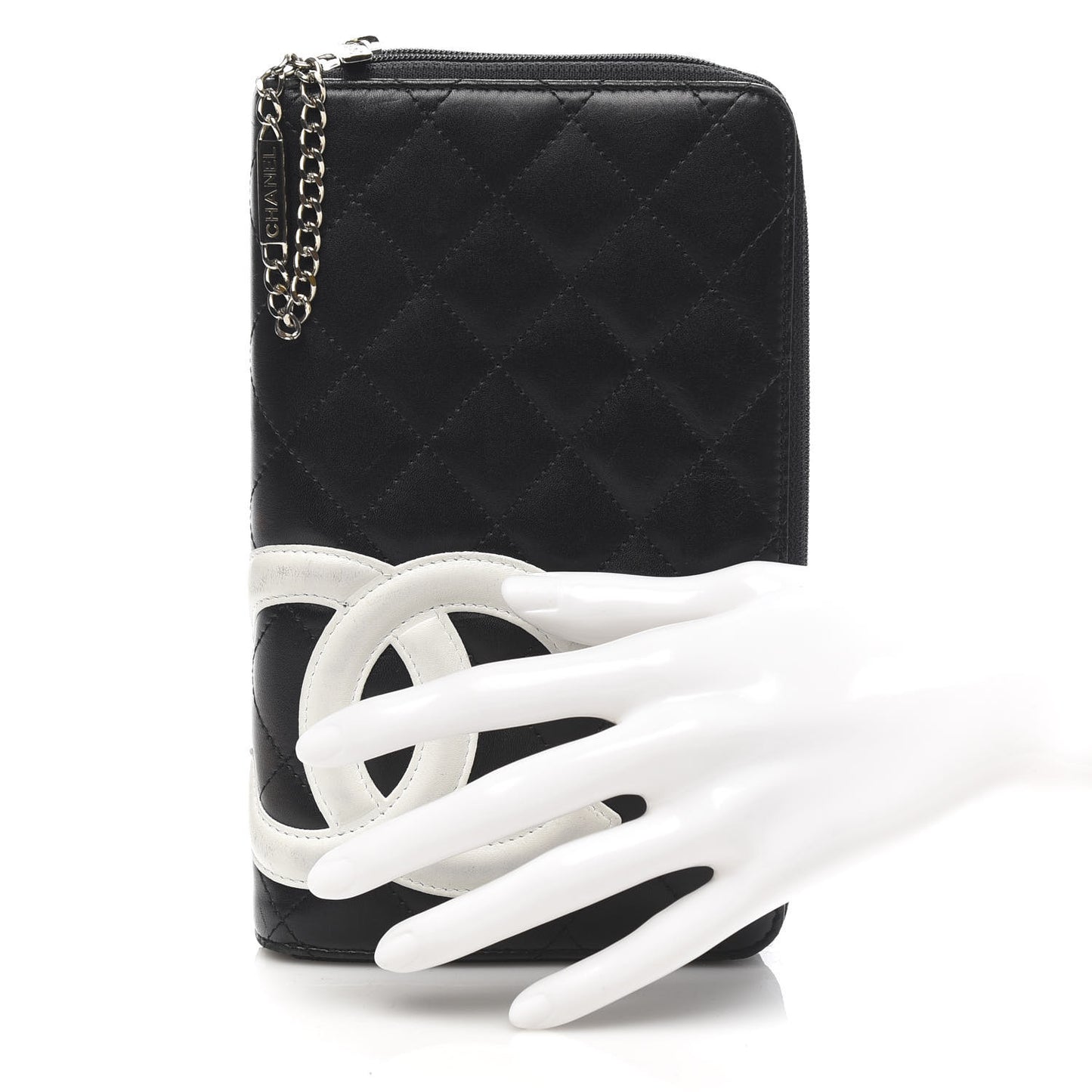 Calfskin Cambon Zip Around Organizer Wallet Black White