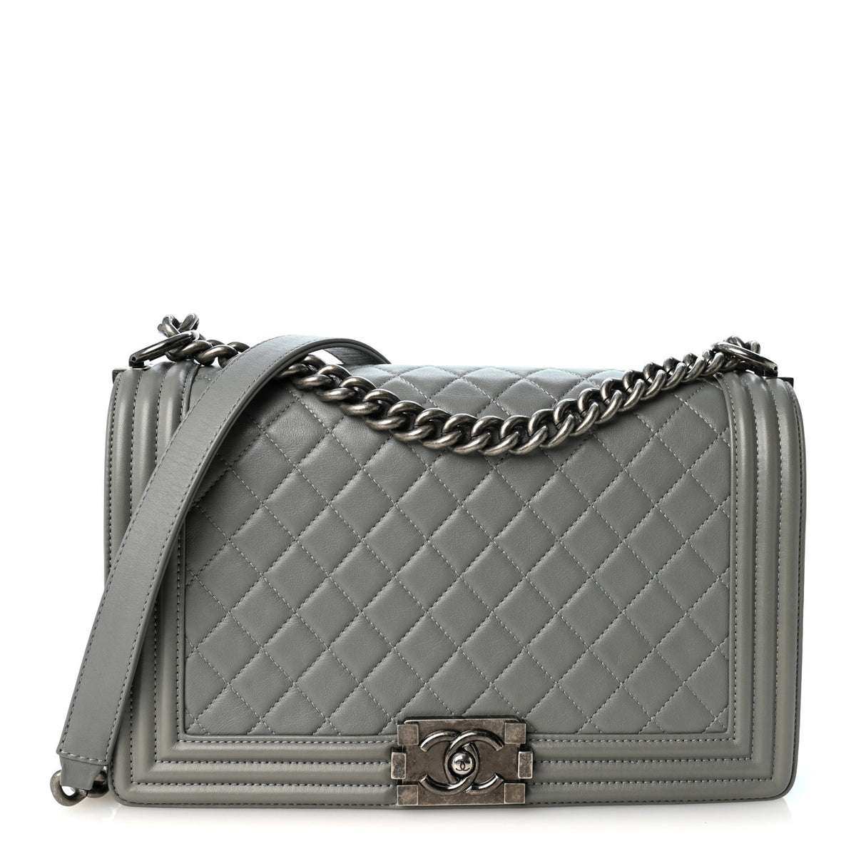 Lambskin Quilted New Medium Boy Flap Grey