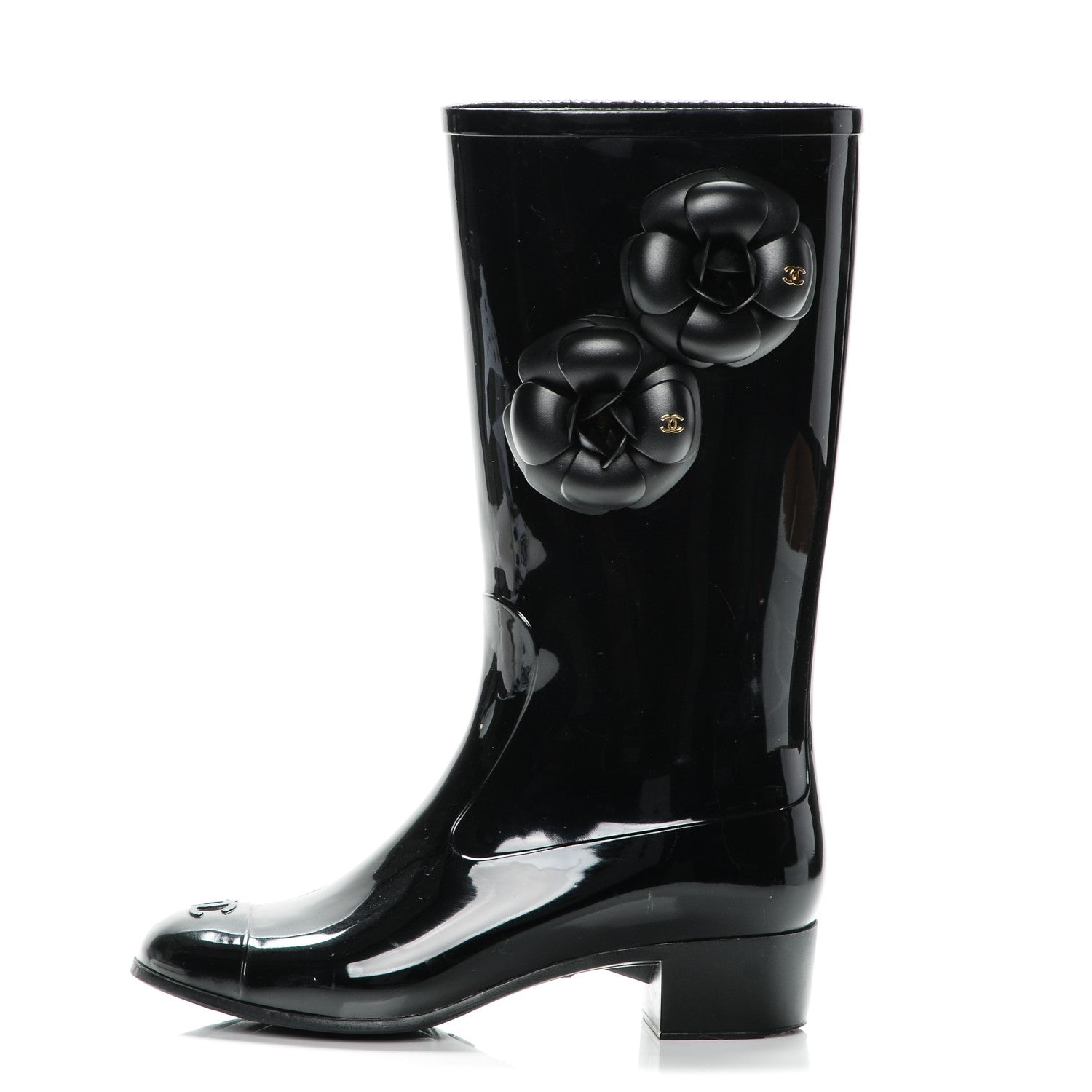 Chanel Rubber Camellia Rain Boots 37 Black 1 of 19