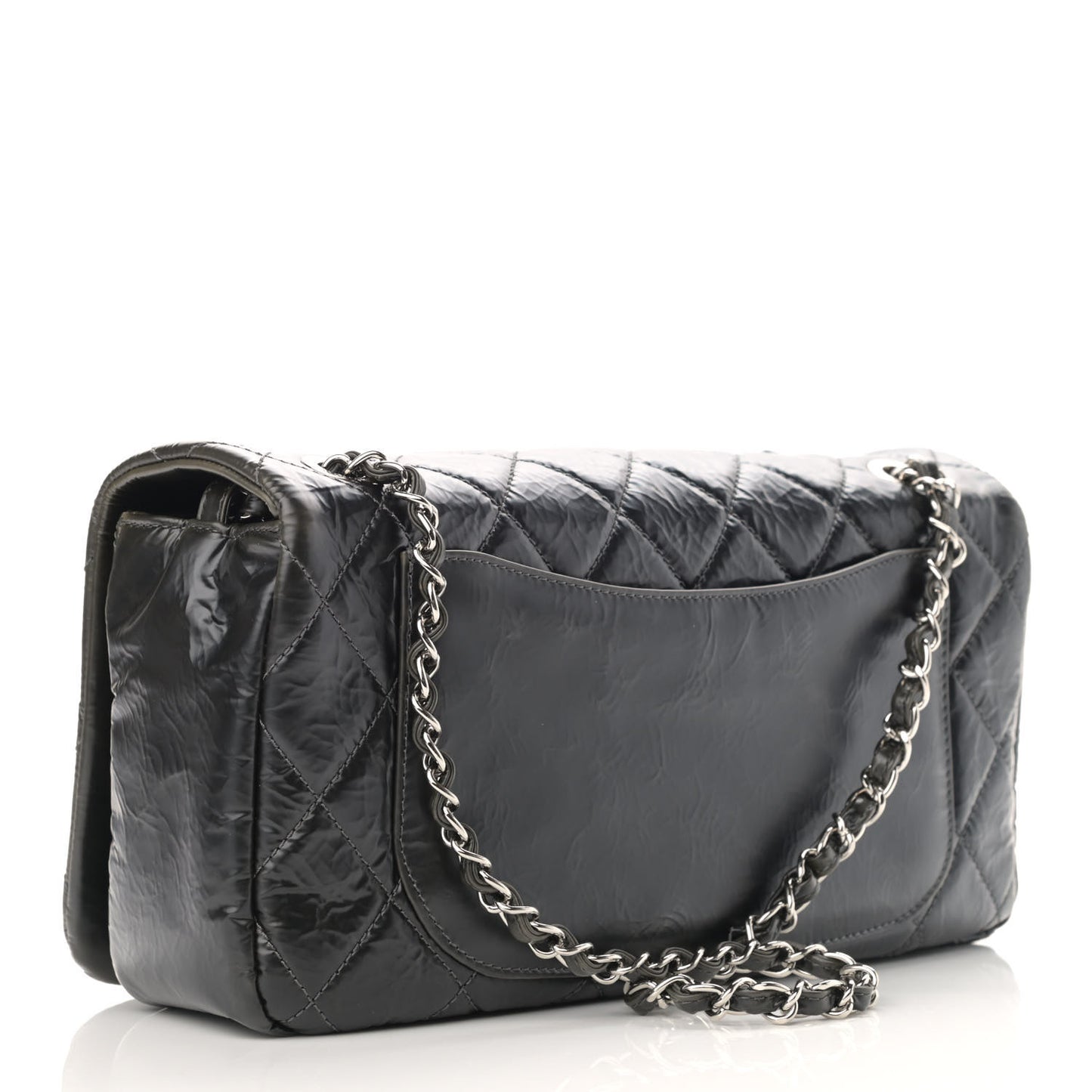 Glazed Calfskin Quilted CC Single Flap Black