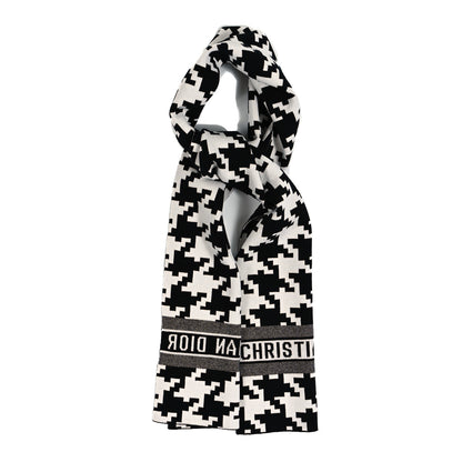 Christian Dior Cashmere Wool Houndstooth Fringe Scarf White Black 1 of 3