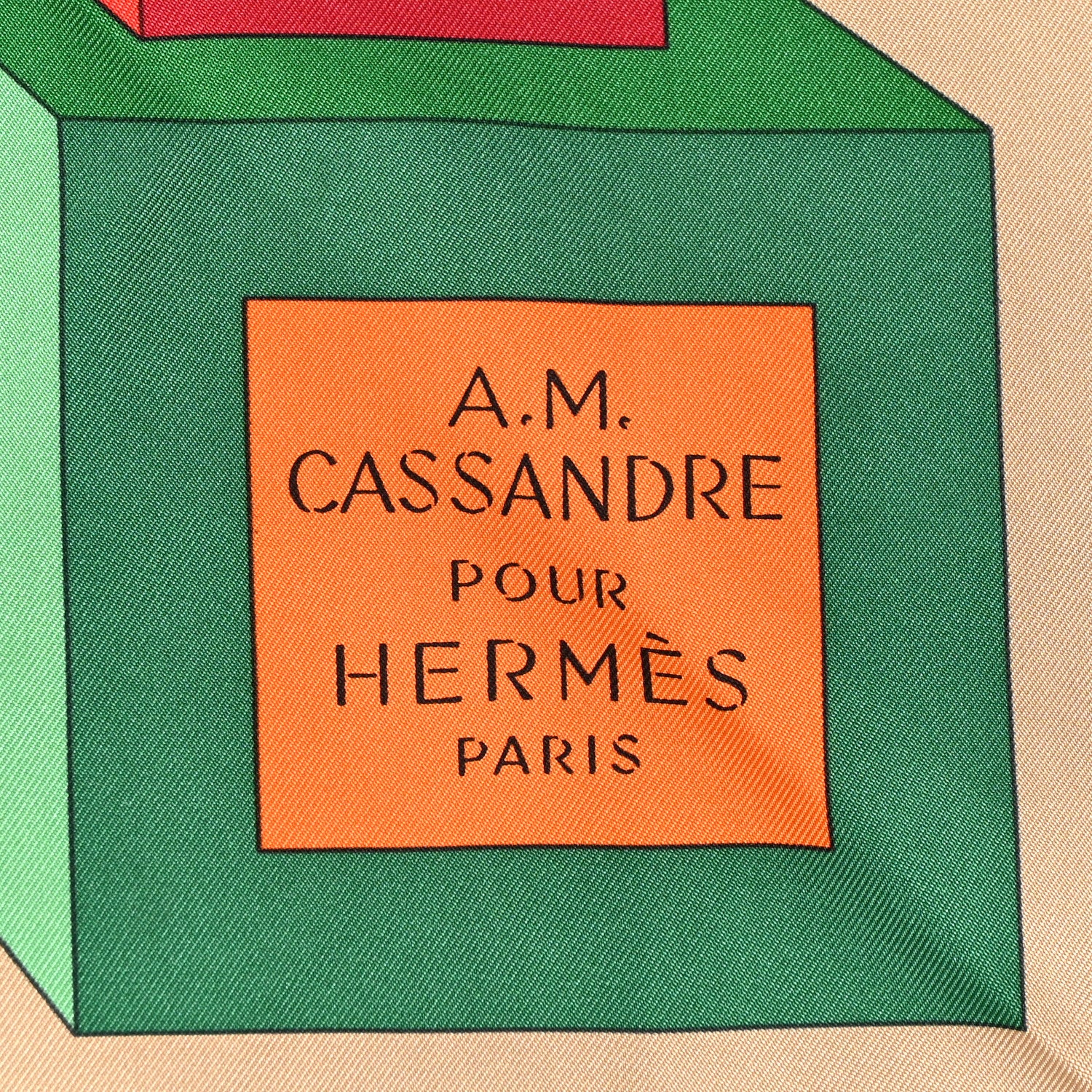 Hermes Silk Perspective II Cassandre Scarf 90 Beige Rouge H Jaune 2 of 4