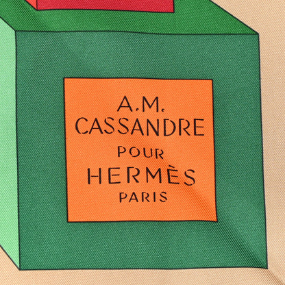 Hermes Silk Perspective II Cassandre Scarf 90 Beige Rouge H Jaune 2 of 4