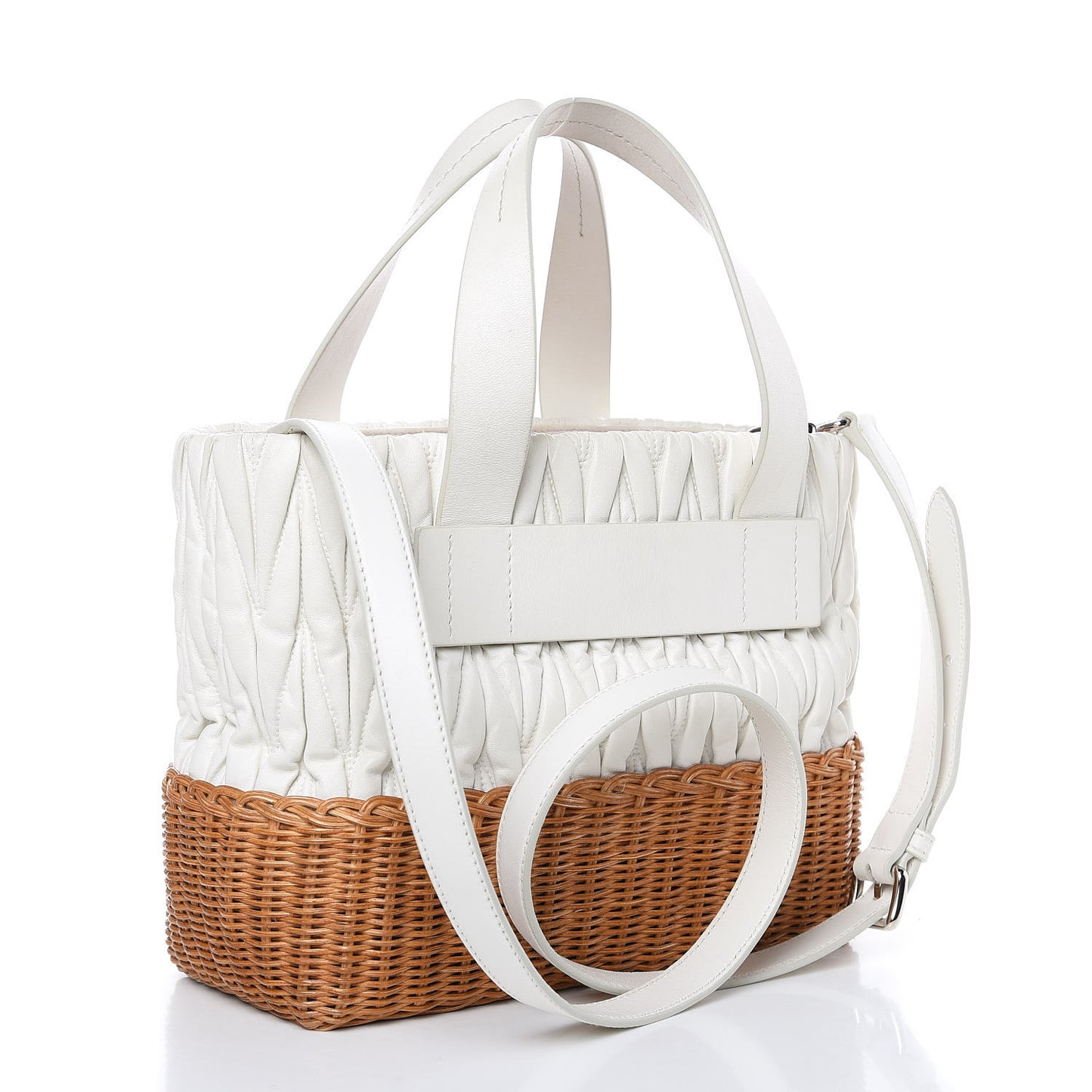 Nappa Matelasse Wicker Basket Bag White Miele