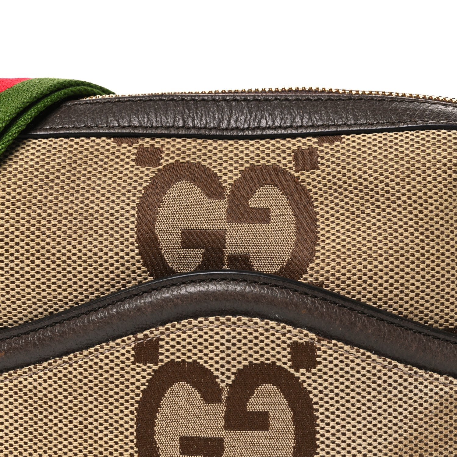 Gucci Monogram Jumbo GG Textured Dollar Calfskin Web Messenger Shoulder Bag Camel Ebony New Acero 7 of 9