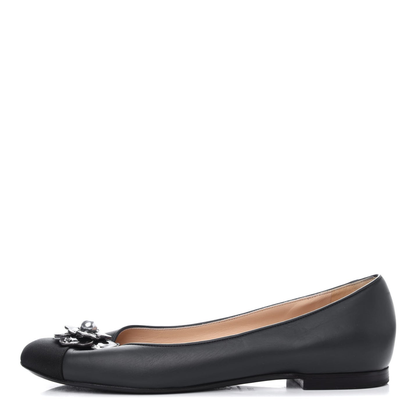 Lambskin Grosgrain Camellia Ballerina Flats 39.5 Black