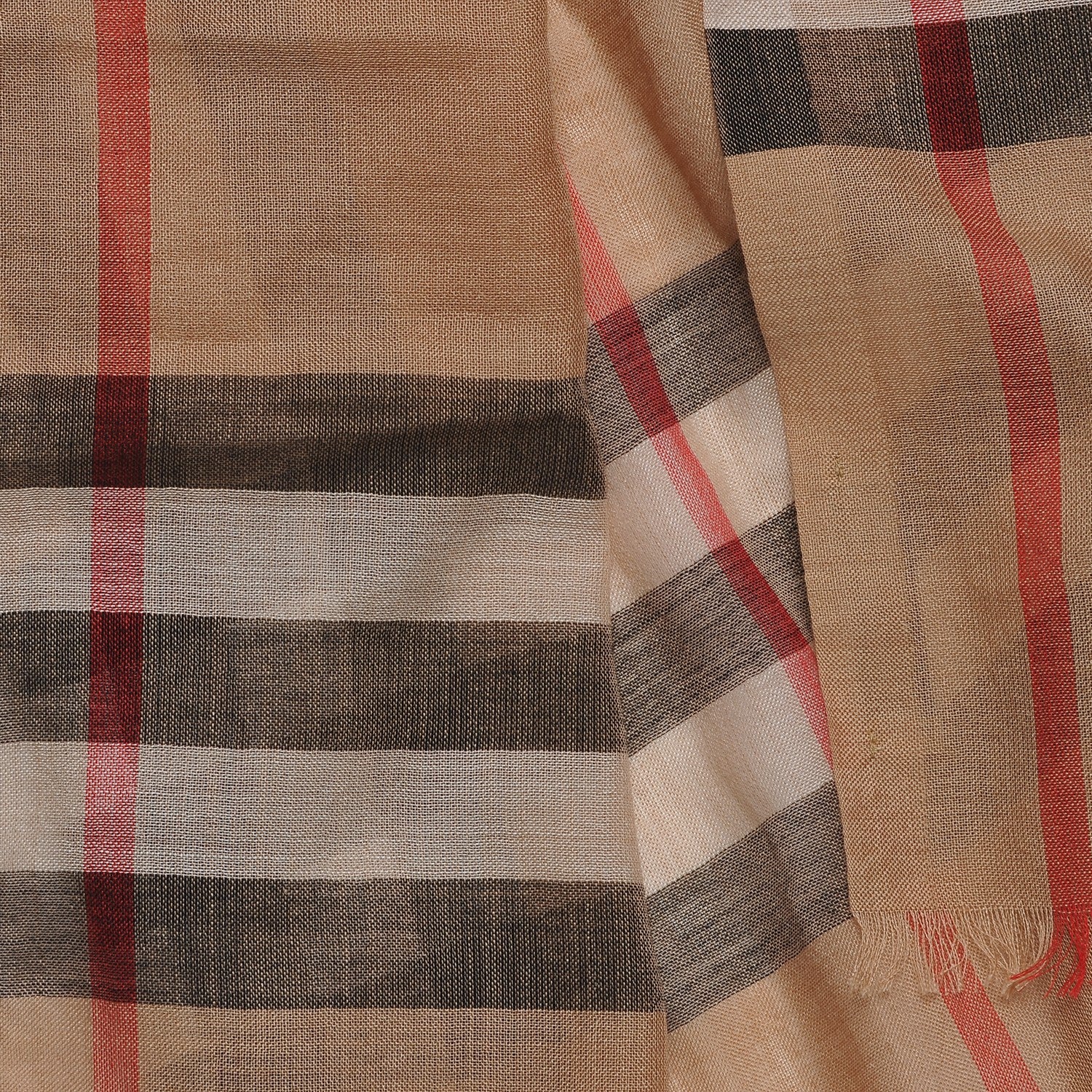 Burberry Wool Silk House Check Lightweight Scarf Camel 3 of 8