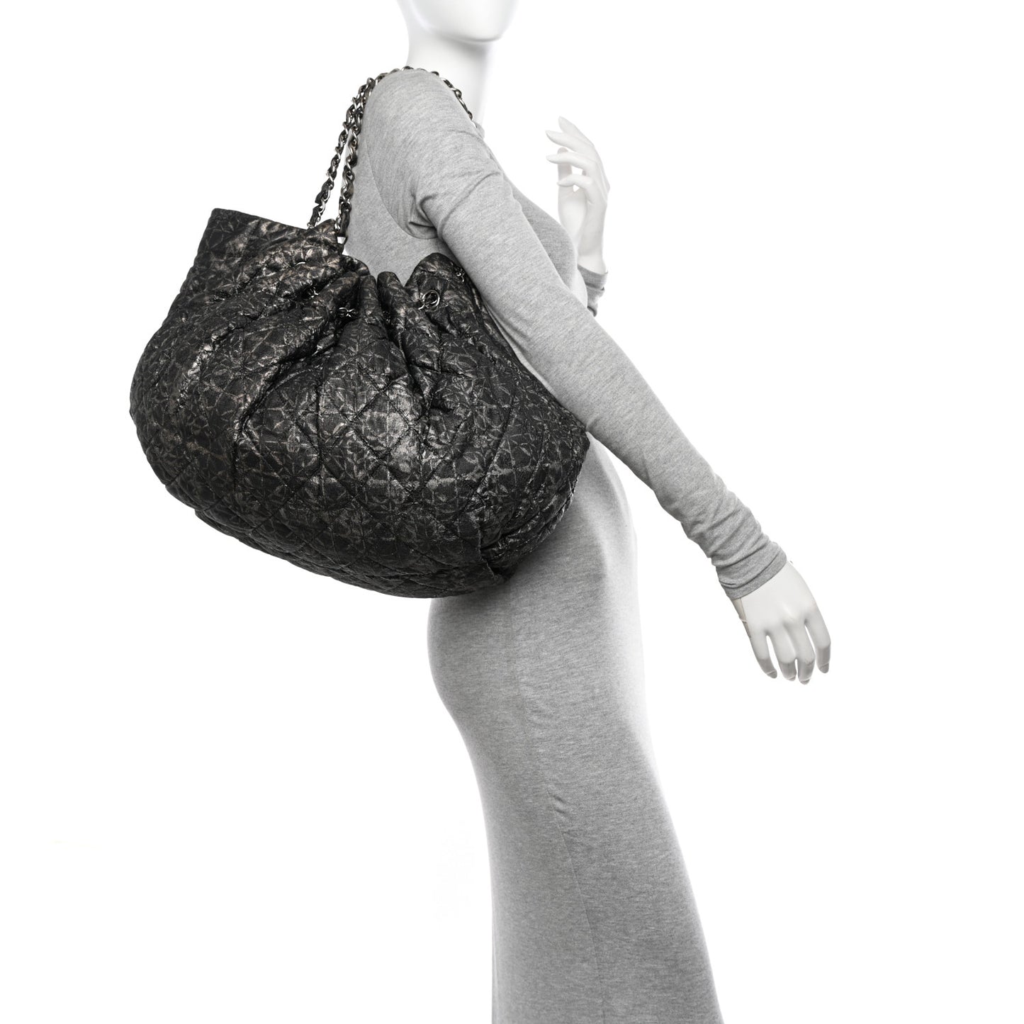 Nylon Printed Cabas Tote Black Gold