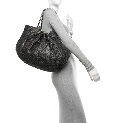 Chanel Nylon Printed Cabas Tote Black Gold 2 of 13