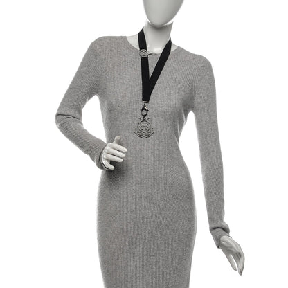 Chanel Crystal CC Emoji Robot Cat Lanyard Necklace Black Silver 2 of 5