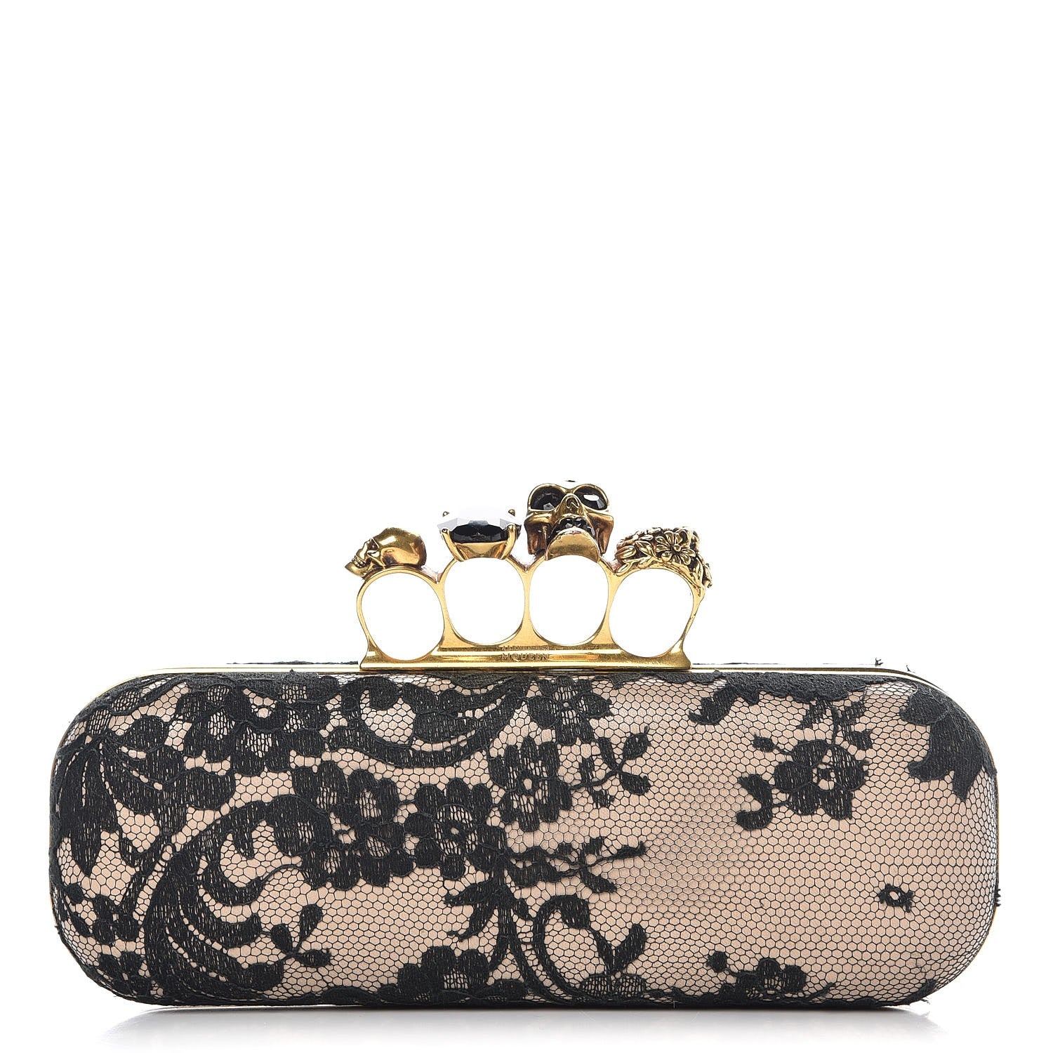 Alexander McQueen Lace Knuckle Duster Clutch Black Beige 1 of 9