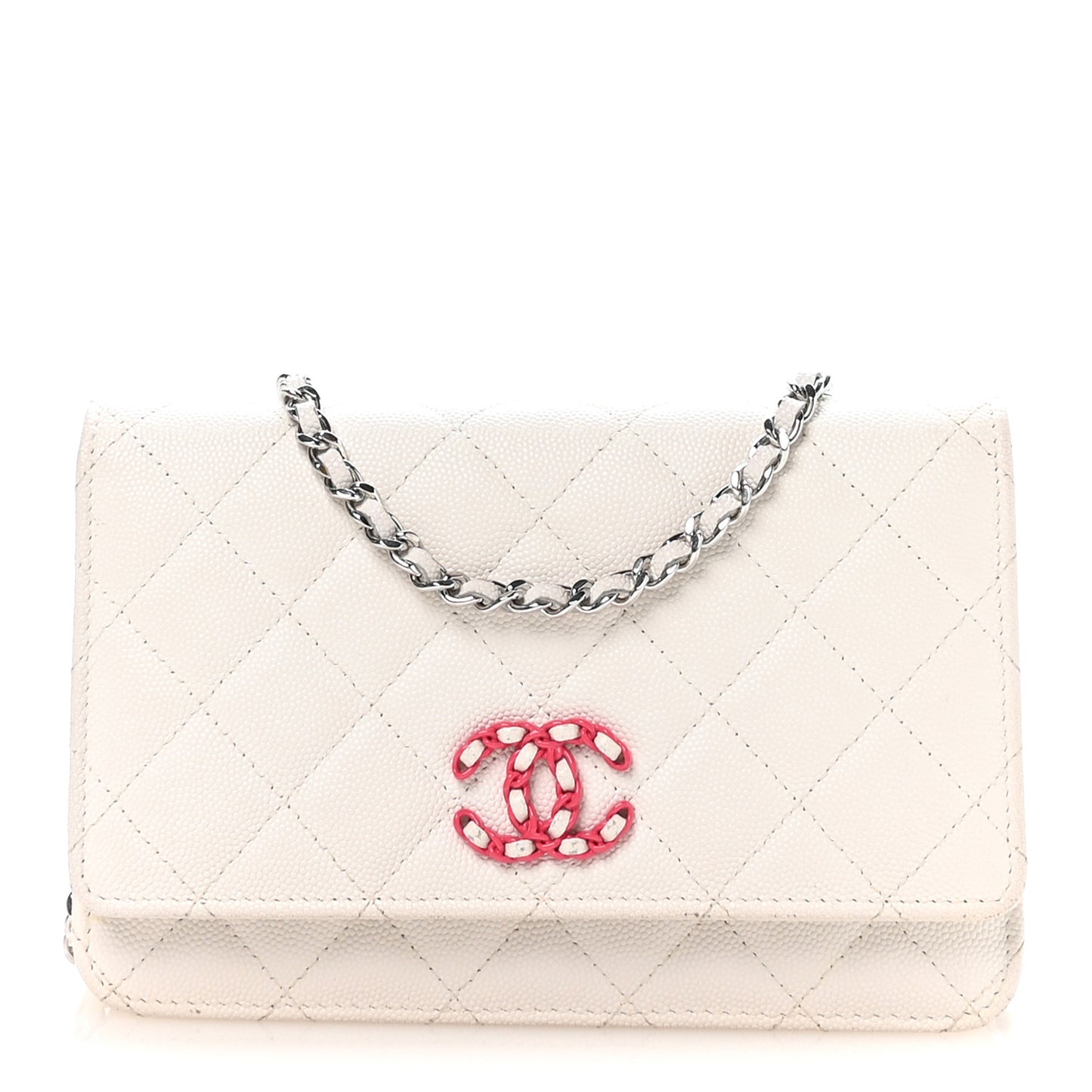 Caviar Quilted Chanel 19 Wallet on Chain WOC White Pink
