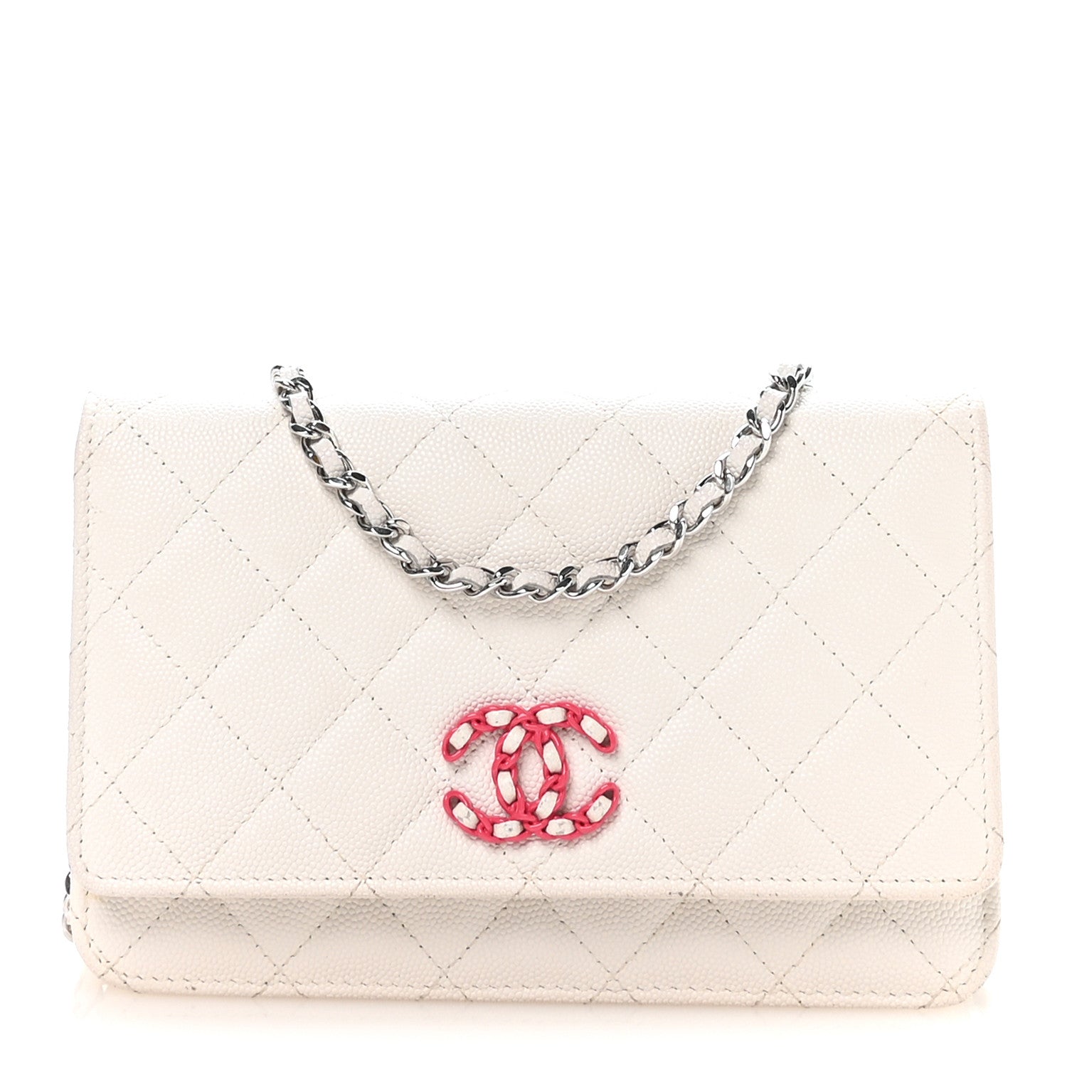 Chanel Caviar Quilted Chanel 19 Wallet on Chain WOC White Pink 1 of 11