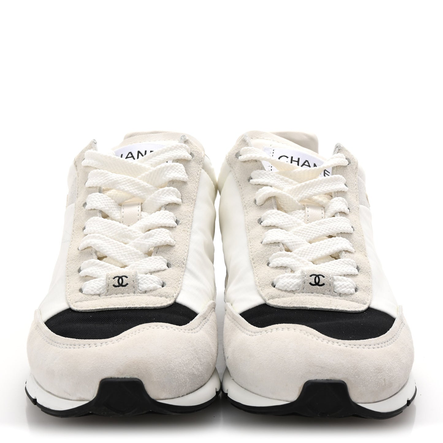 Nylon Suede Kidskin Calfskin Logo Sneakers 37 White Black