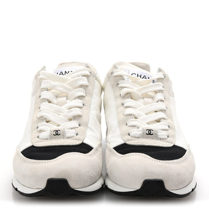 Chanel Nylon Suede Kidskin Calfskin Logo Sneakers 37 White Black 3 of 10