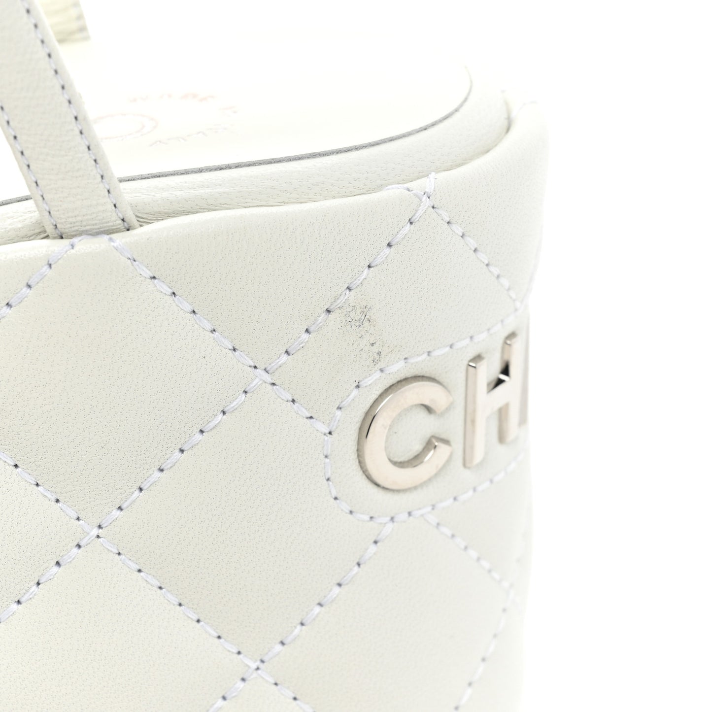 Calfskin Quilted Wedge Logo Sandals 36 White
