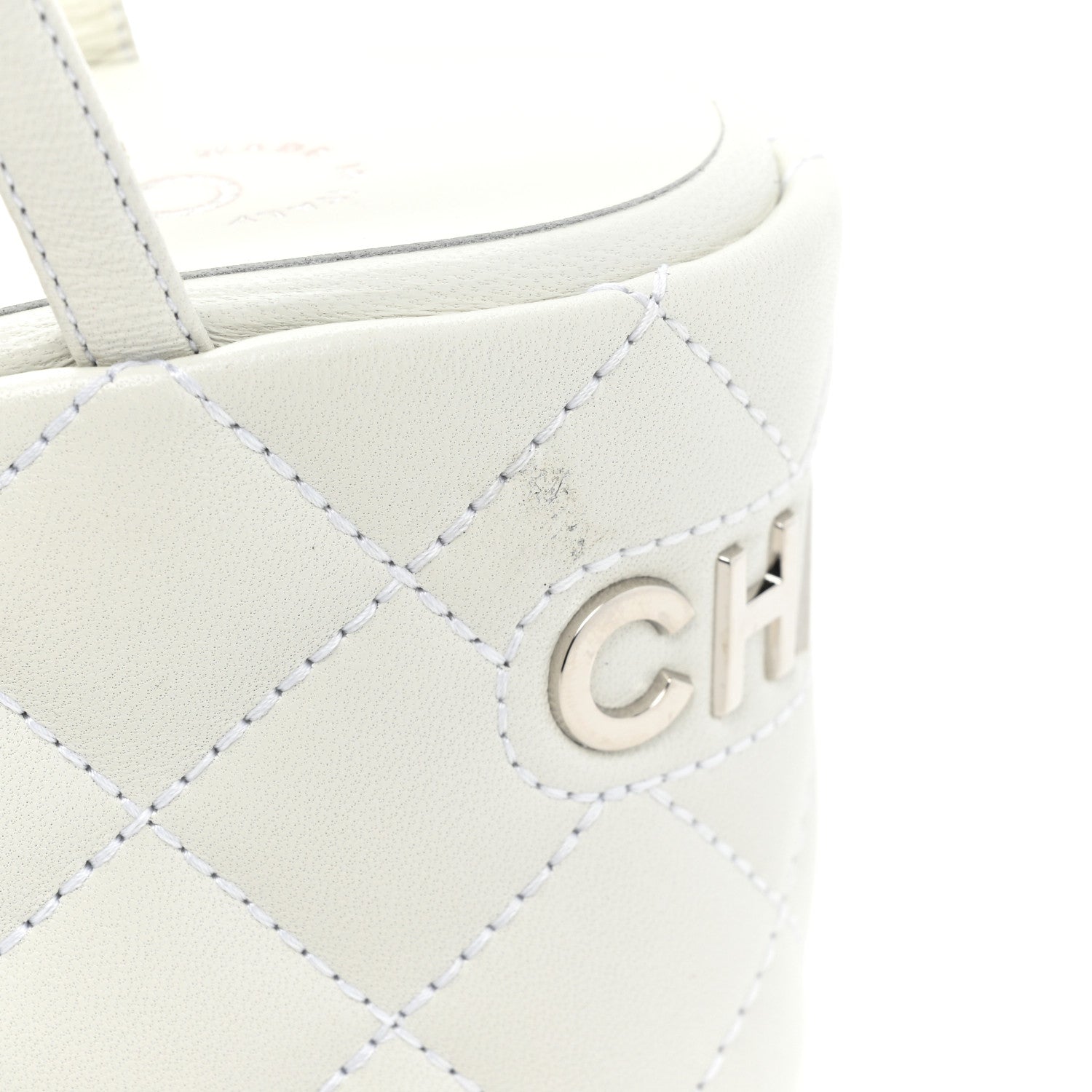 Chanel Calfskin Quilted Wedge Logo Sandals 36 White 11 of 12