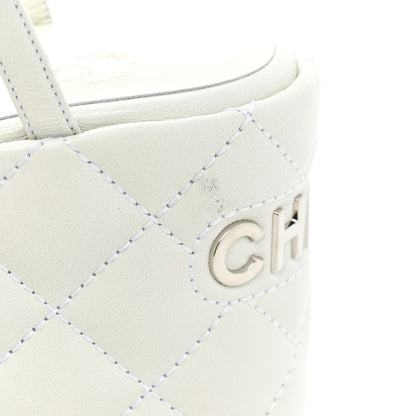 Chanel Calfskin Quilted Wedge Logo Sandals 36 White 11 of 12