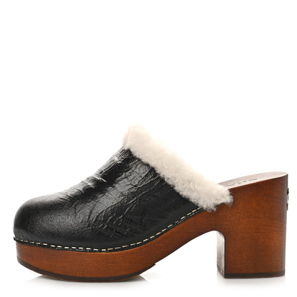Chanel Crackled Sheepskin CC Mules 39 Black 1 of 9