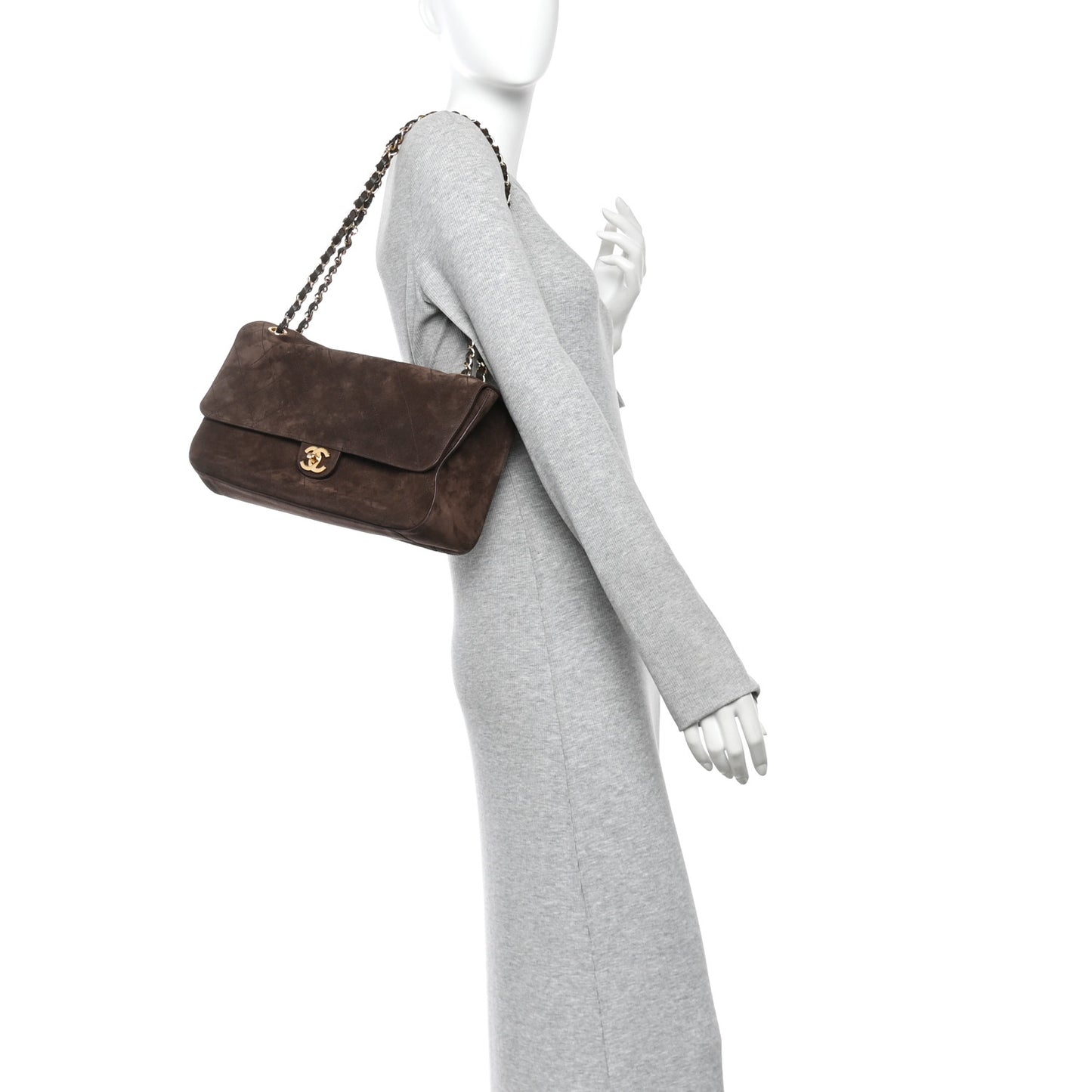 Suede Calfskin Small Souplissimo Maxi Flap Dark Brown