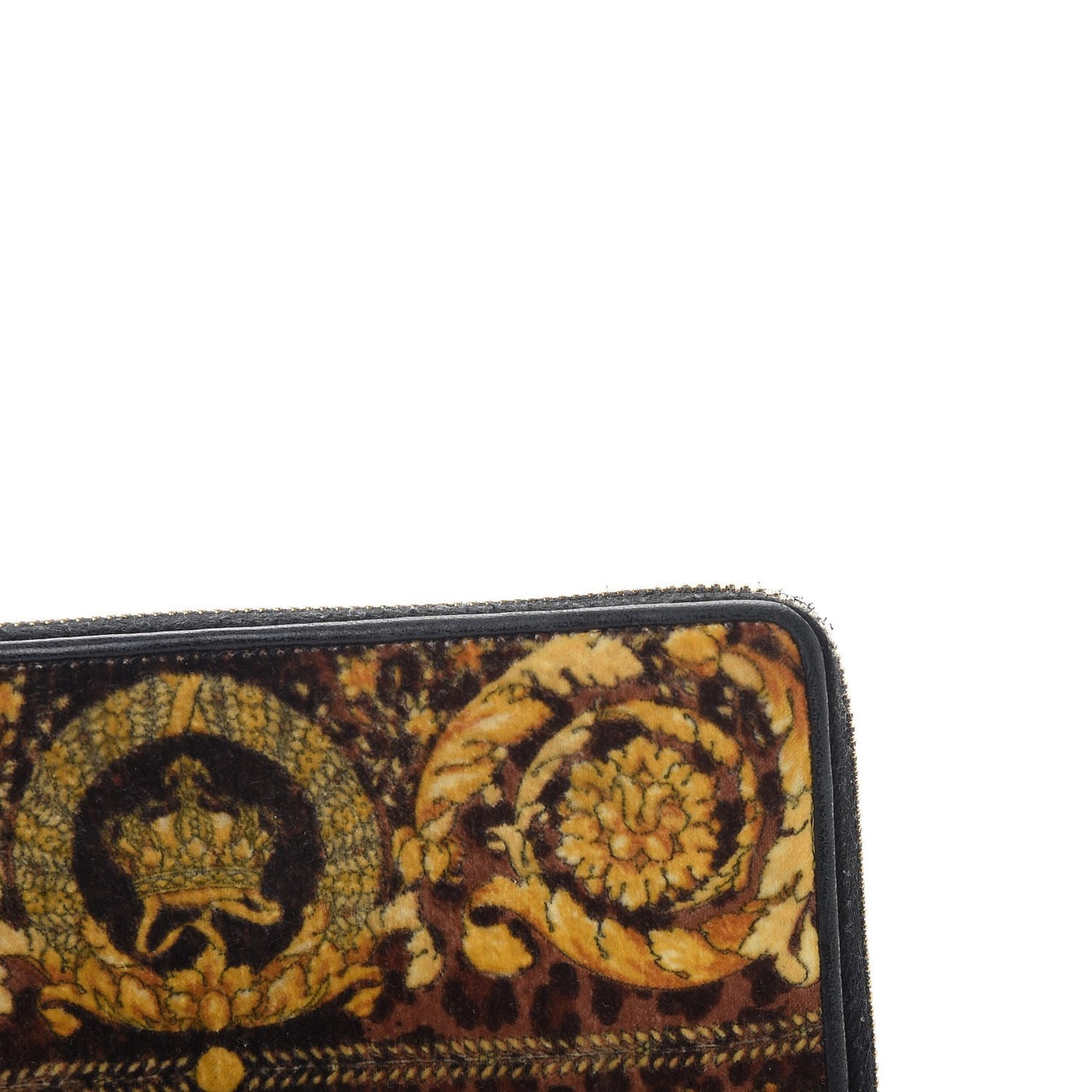 Felt Barocco Print Zip Around Wallet Black Gold