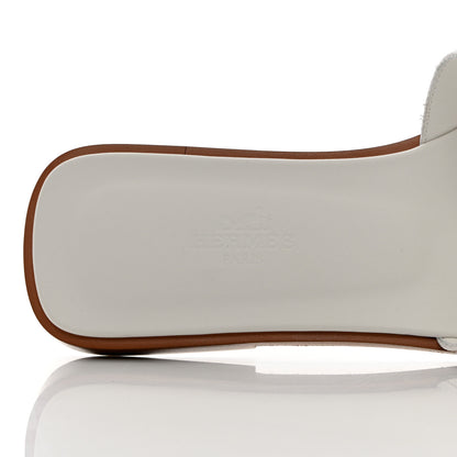 Hermes Box Calfskin Oran Sandals 37.5 White 7 of 10