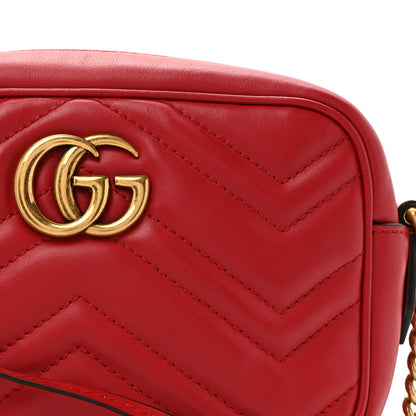 Gucci Calfskin Matelasse Mini GG Marmont Chain Shoulder Bag Hibiscus Red 8 of 10