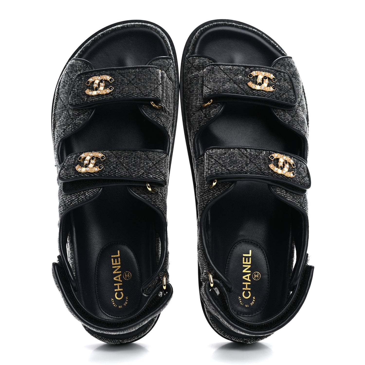 Chanel Velvet Velcro Dad Sandals 38.5 Grey 2 of 10