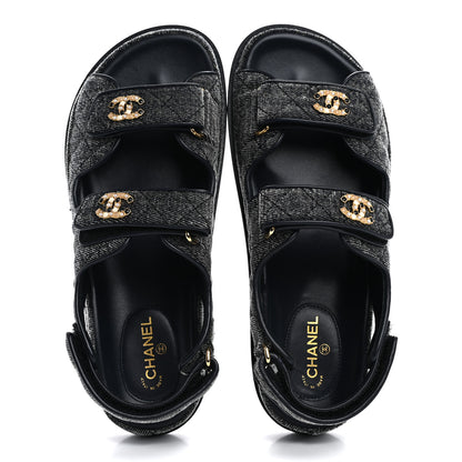 Chanel Velvet Velcro Dad Sandals 38.5 Grey 2 of 10