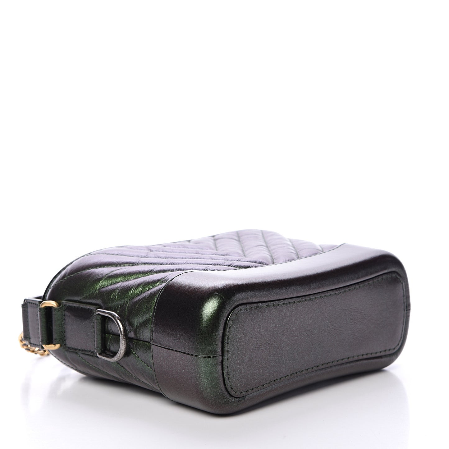 Metallic Calfskin Chevron Quilted Small Gabrielle Hobo Green