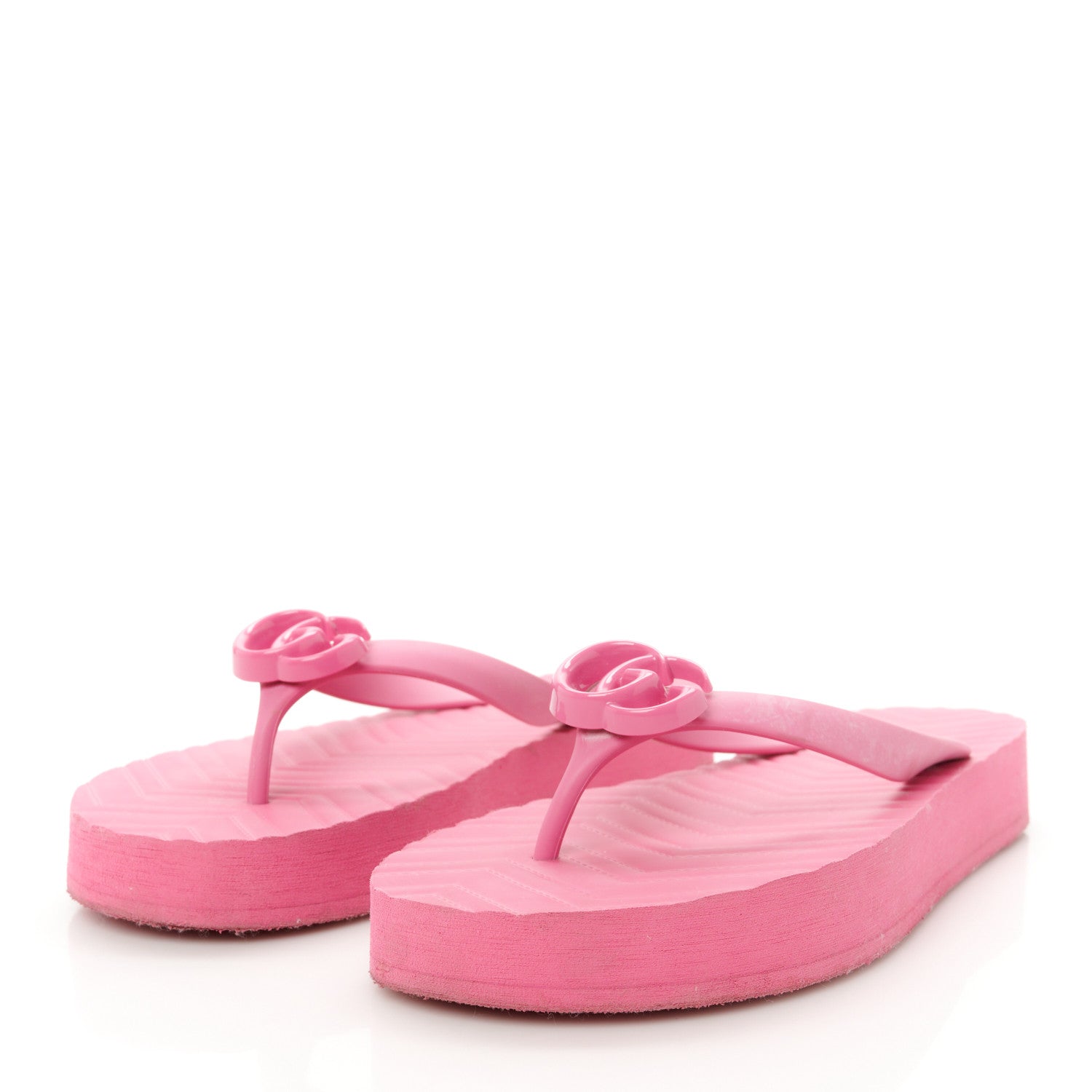 Gucci Rubber Chevron Womens GG Thong Sandals 41 Pink Tropical Flower 7 of 20