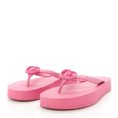 Gucci Rubber Chevron Womens GG Thong Sandals 41 Pink Tropical Flower 7 of 20