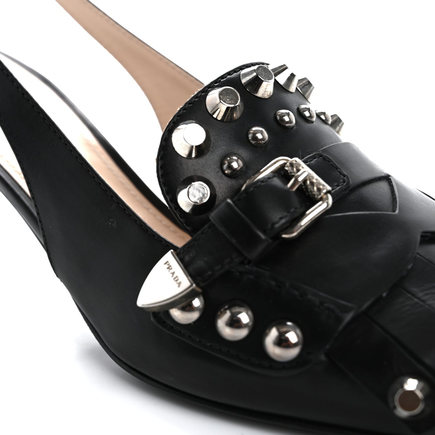 Vitello Lux Studded Pointed Toe Pumps 39 Black