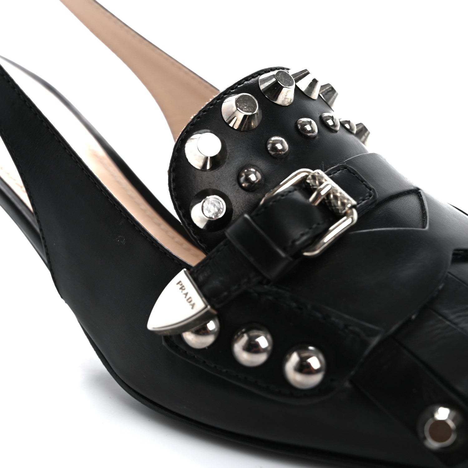Prada Vitello Lux Studded Pointed Toe Pumps 39 Black 9 of 14