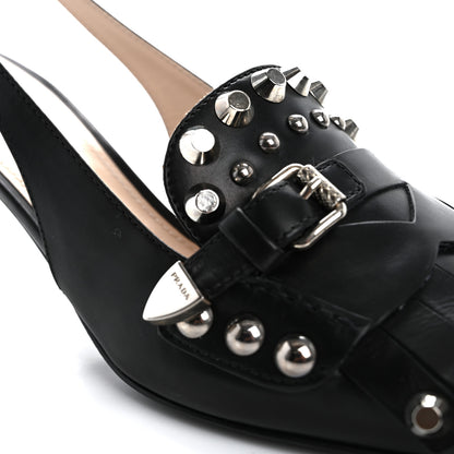 Prada Vitello Lux Studded Pointed Toe Pumps 39 Black 9 of 14