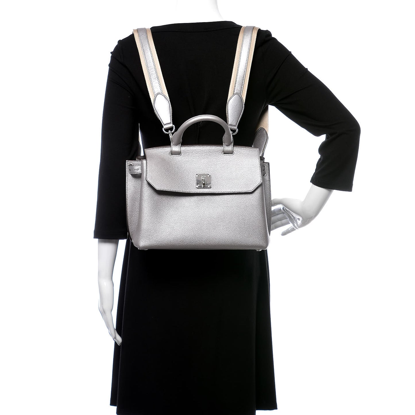 Metallic Pebbled Calfskin Medium Milla Backpack Silver