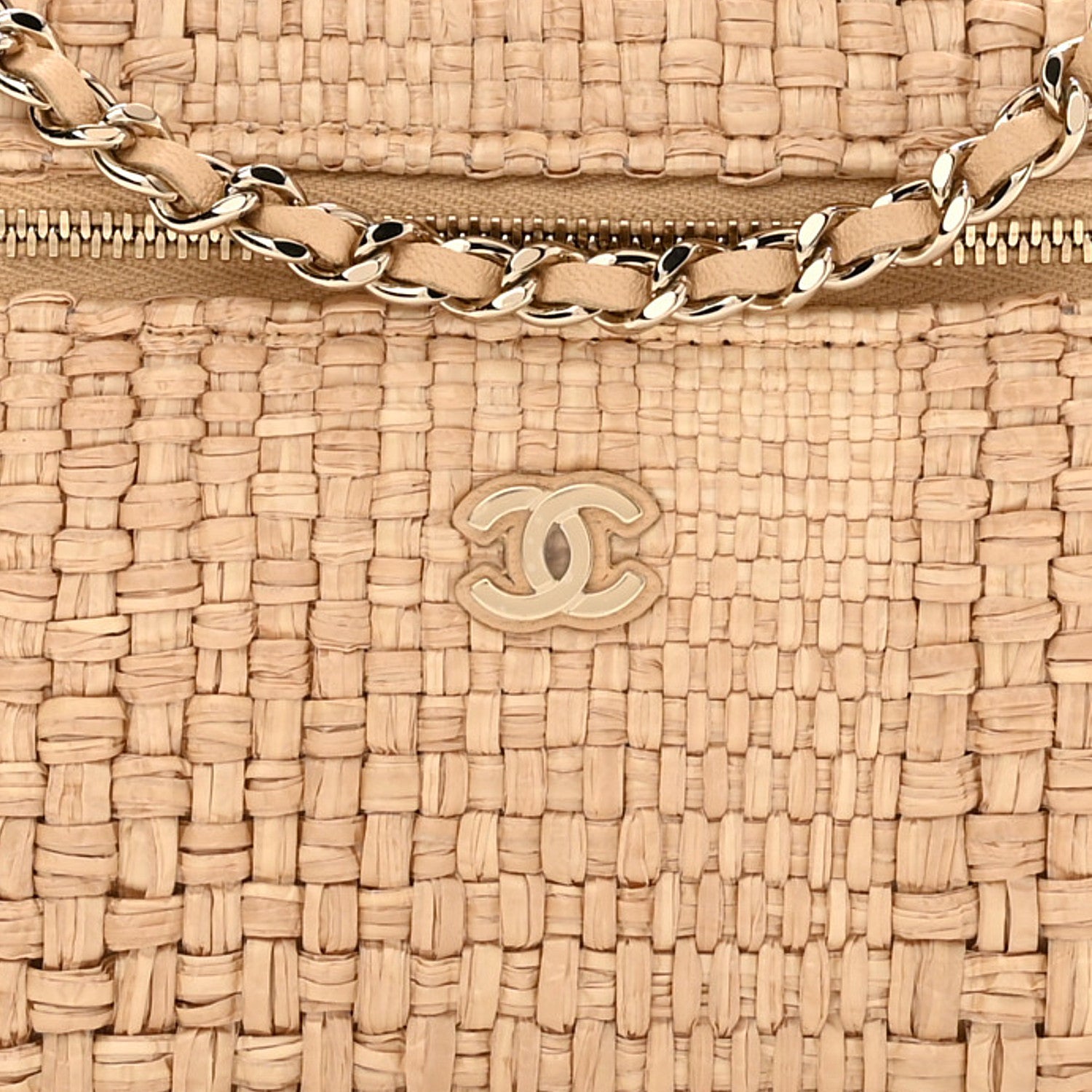 Chanel Braided Raffia Quilted Top Handle Slim Vanity Case With Chain Beige 8 of 11