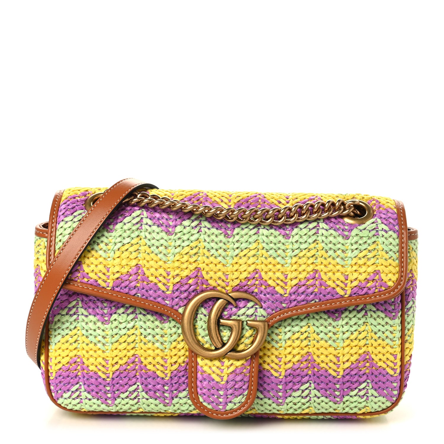 Gucci Calfskin Raffia Woven Small GG Marmont Shoulder Bag Multicolor 1 of 10