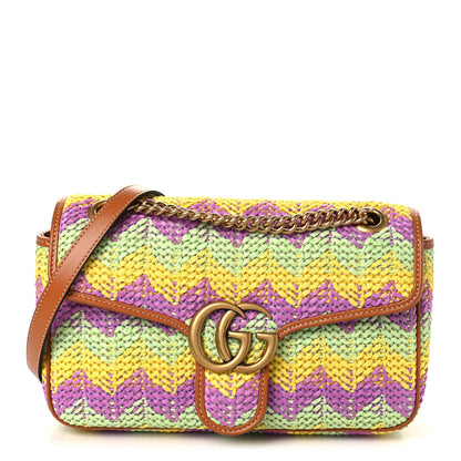Gucci Calfskin Raffia Woven Small GG Marmont Shoulder Bag Multicolor 1 of 10