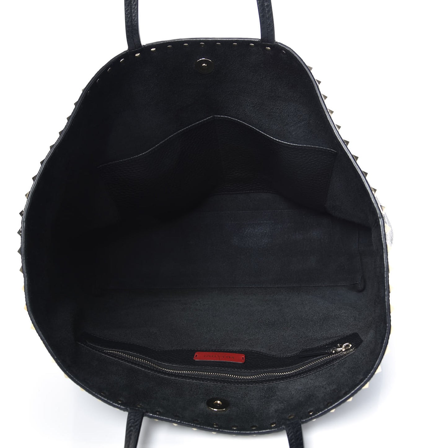Grained Calfskin Rockstud Shoulder Tote Black