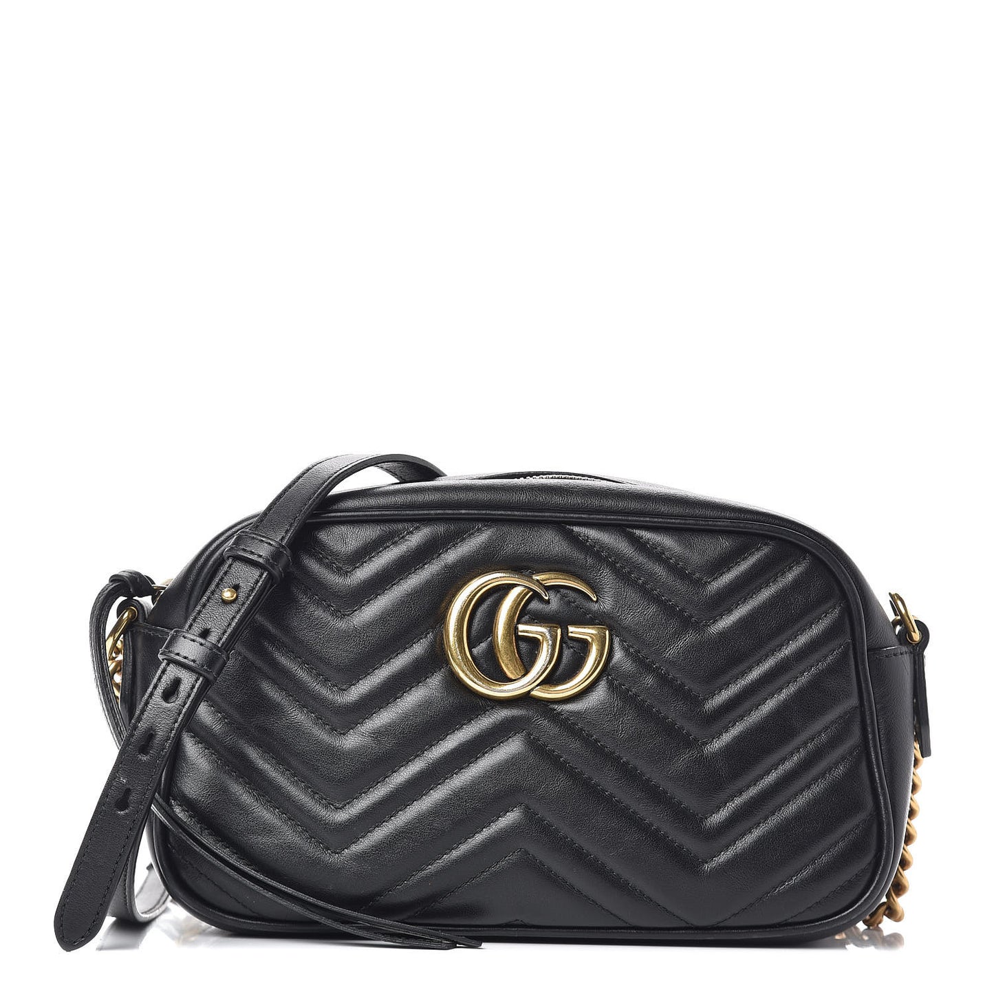 Calfskin Matelasse Small GG Marmont Chain Shoulder Bag Black