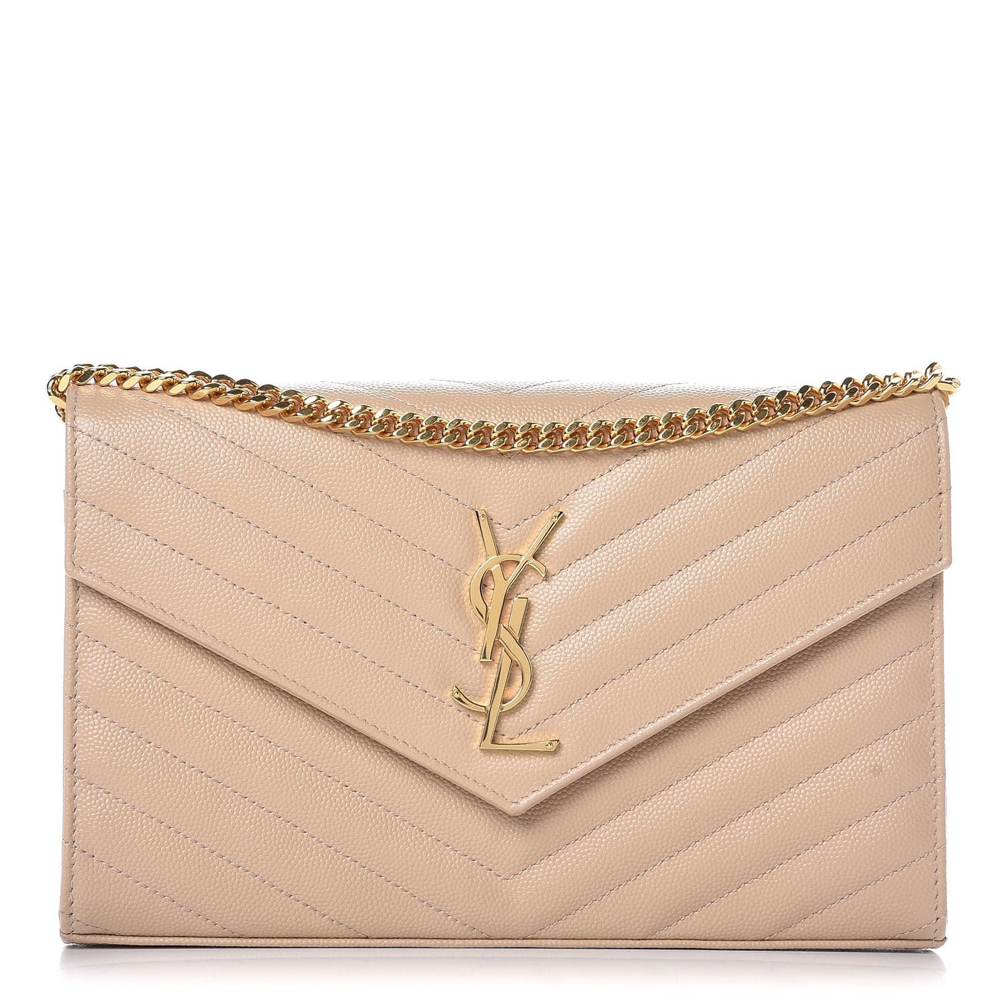 Grain De Poudre Matelasse Chevron Monogram Chain Wallet Nude Powder