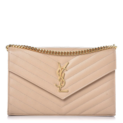 Saint Laurent Grain De Poudre Matelasse Chevron Monogram Chain Wallet Nude Powder 1 of 9